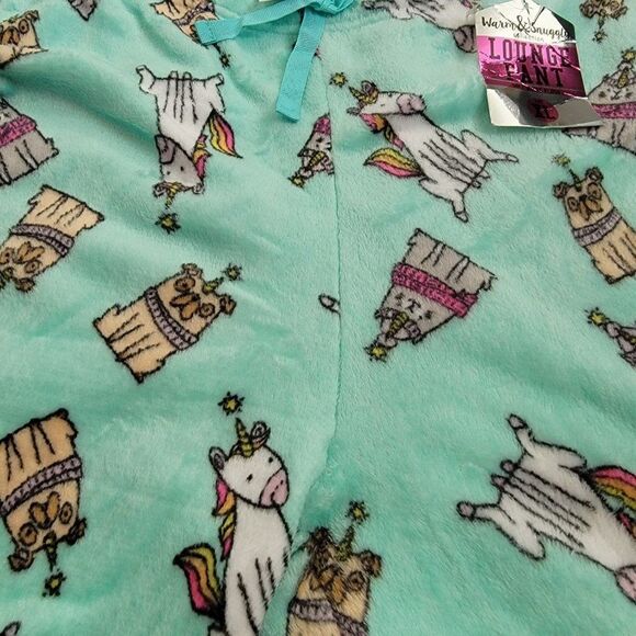 Warm & Snuggly Womens Blue Stretch Soft Kitty Unicorn Lounge Pants Size XLarge - Picture 5 of 6